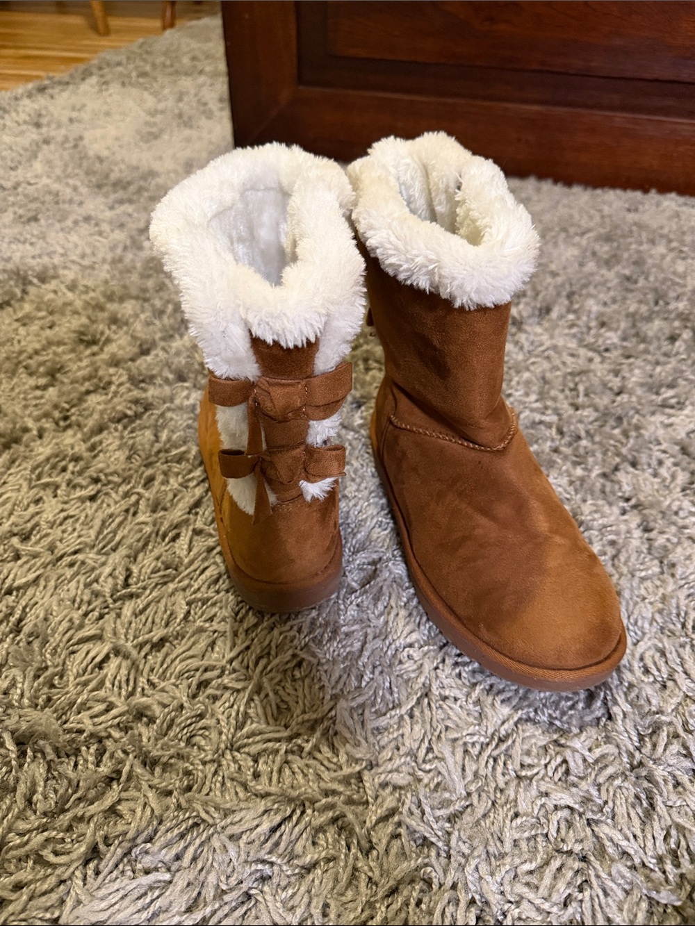 Women's Faux-Suede Shearling-Lined Ankle Booties - Chestnut Size 7